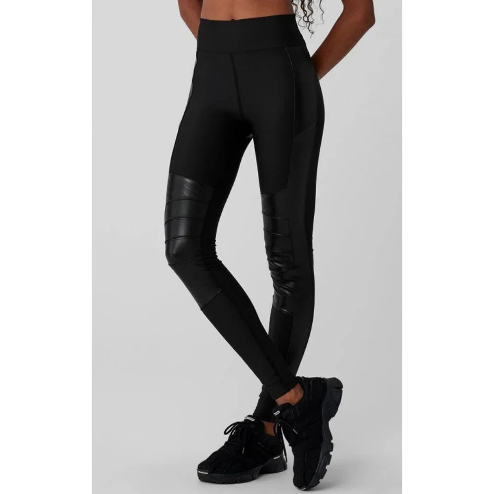 Alo Airlift Winter Warm High-Waist Supermoto Leggings Black Edgy Hi-Rise Leather
